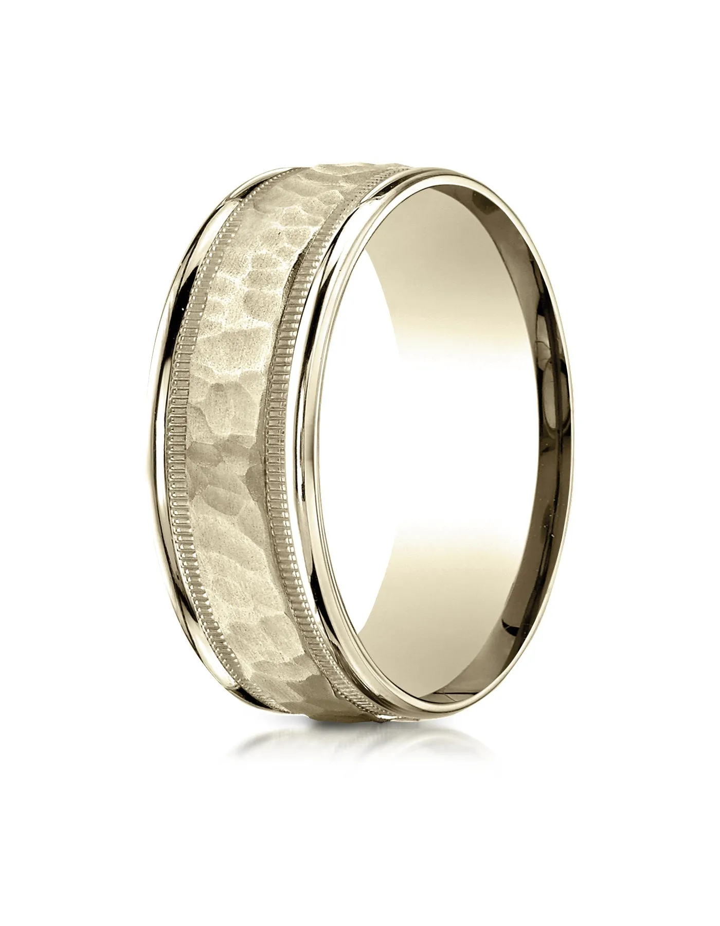 Benchmark 18K Yellow Gold 8mm Comfort-Fit High Polished Squared Edge Carved Design Wedding Band Ring
