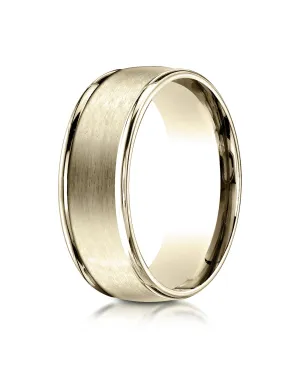Benchmark 18K Yellow Gold 8mm Comfort-Fit Satin Finish High Polish Round Edge Carved Design Wedding Band