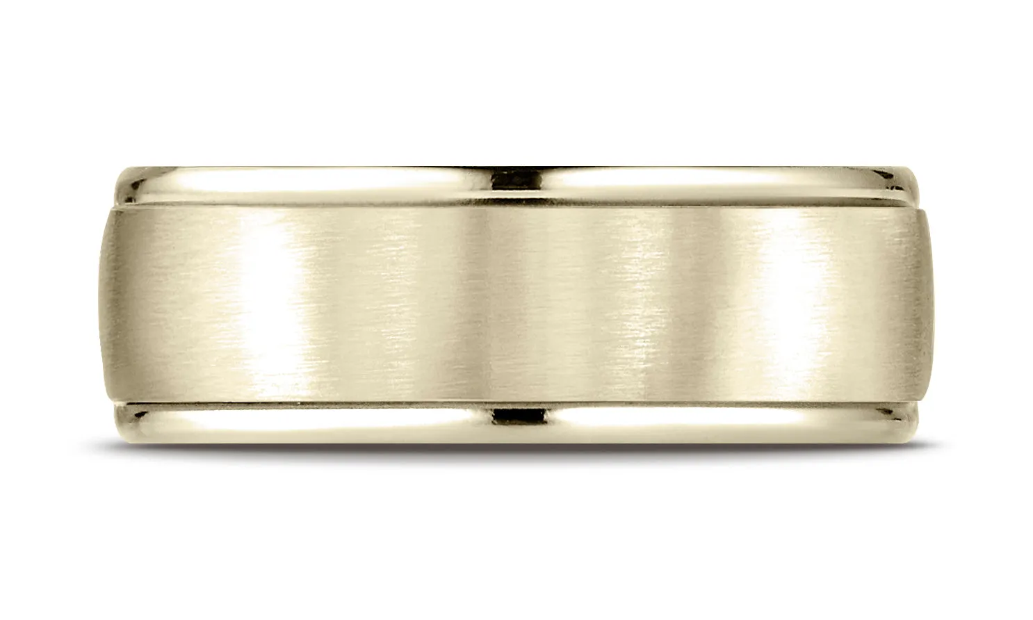 Benchmark 18K Yellow Gold 8mm Comfort-Fit Satin Finish High Polish Round Edge Carved Design Wedding Band