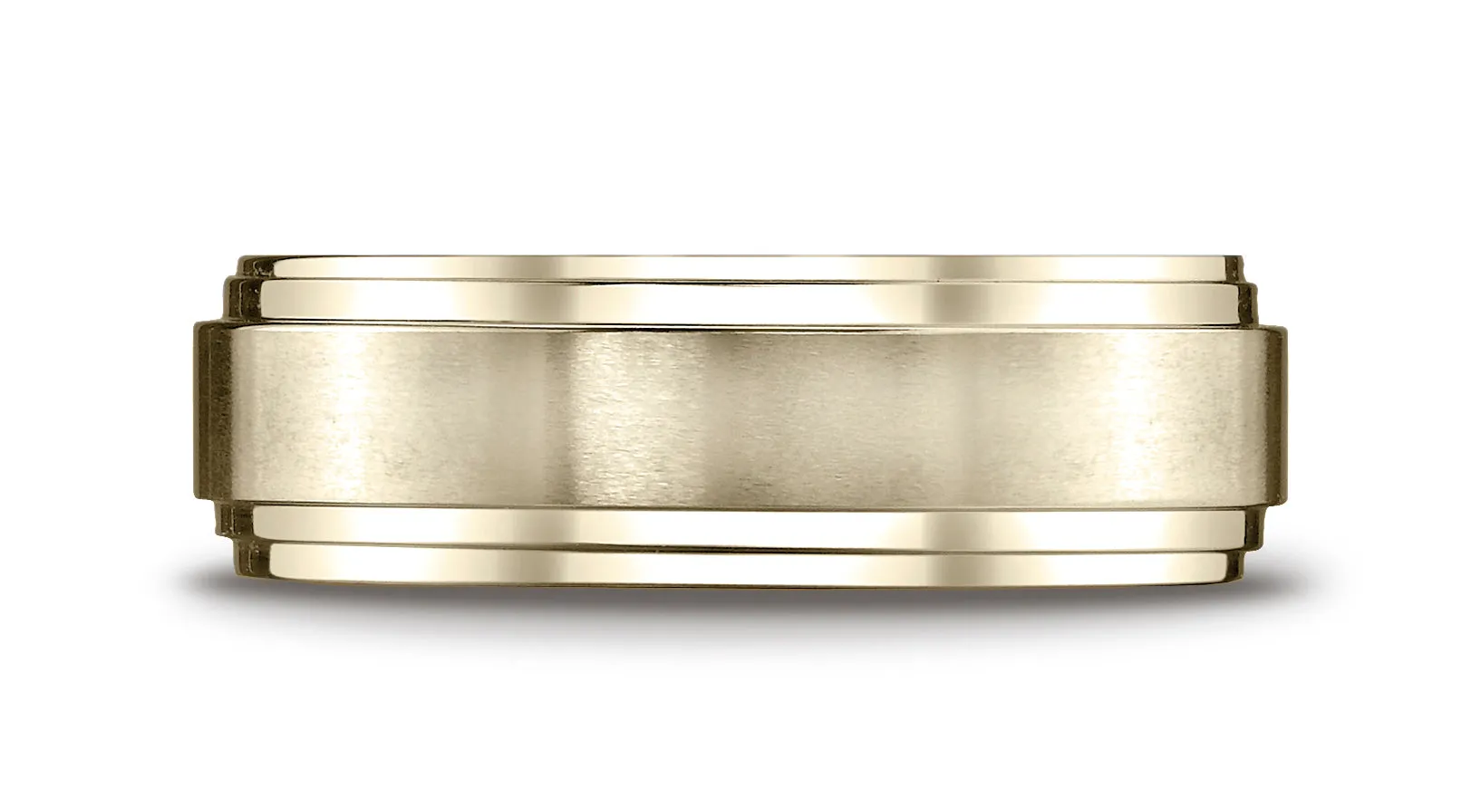 Benchmark 18k Yellow Gold 8mm Comfort-Fit Satin-Finished Step Edge Carved Design Band, (Sizes 4-15)