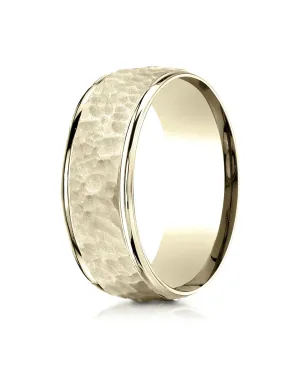 Benchmark 18K Yellow Gold Comfort-Fit 8mm High Polish Edge Hammered Center Design Wedding Band Ring,.