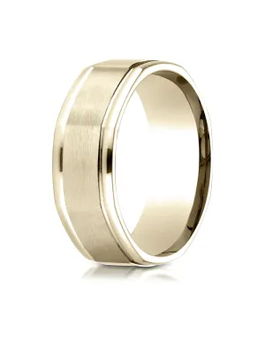 Benchmark 18K Yellow Gold Comfort-Fit 8mm Round Edge Satin Finish Octagonal Design Wedding Band Ring