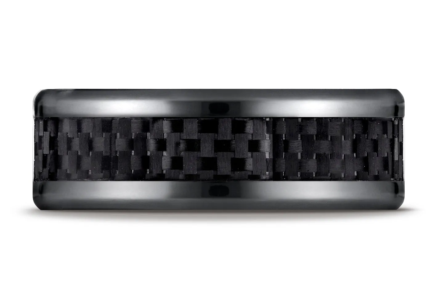 Benchmark Black Titanium 8mm Comfort-Fit Carbon Fiber Inlay Design Wedding Band Ring, (Sizes 6 - 14)