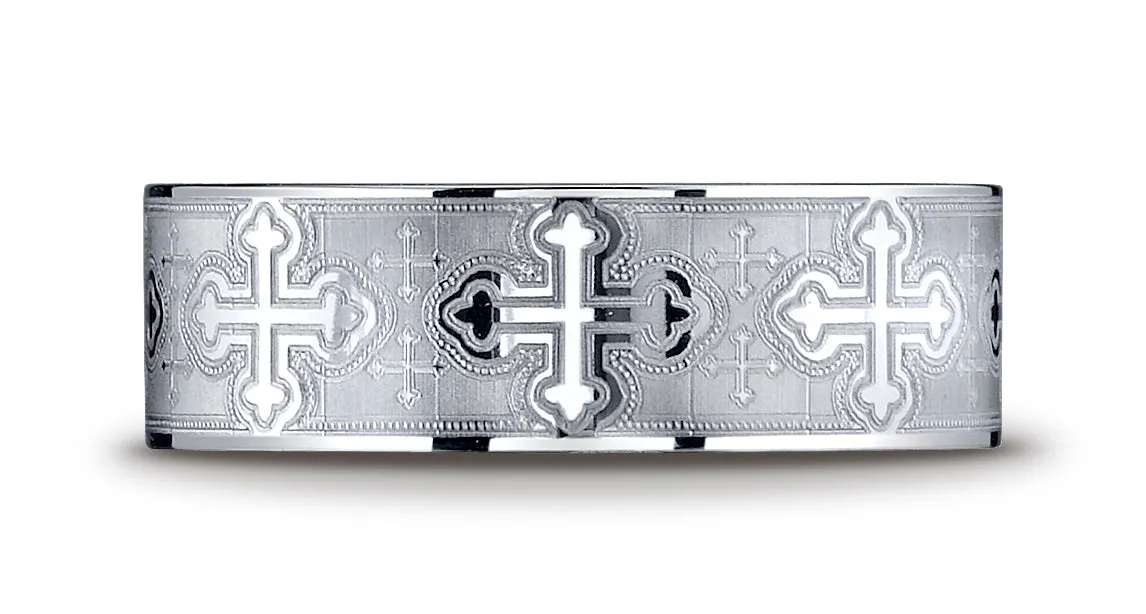 Benchmark Cobaltchrome 7mm Comfort-Fit Cross Design Wedding Band Ring, (Sizes 6 - 14)