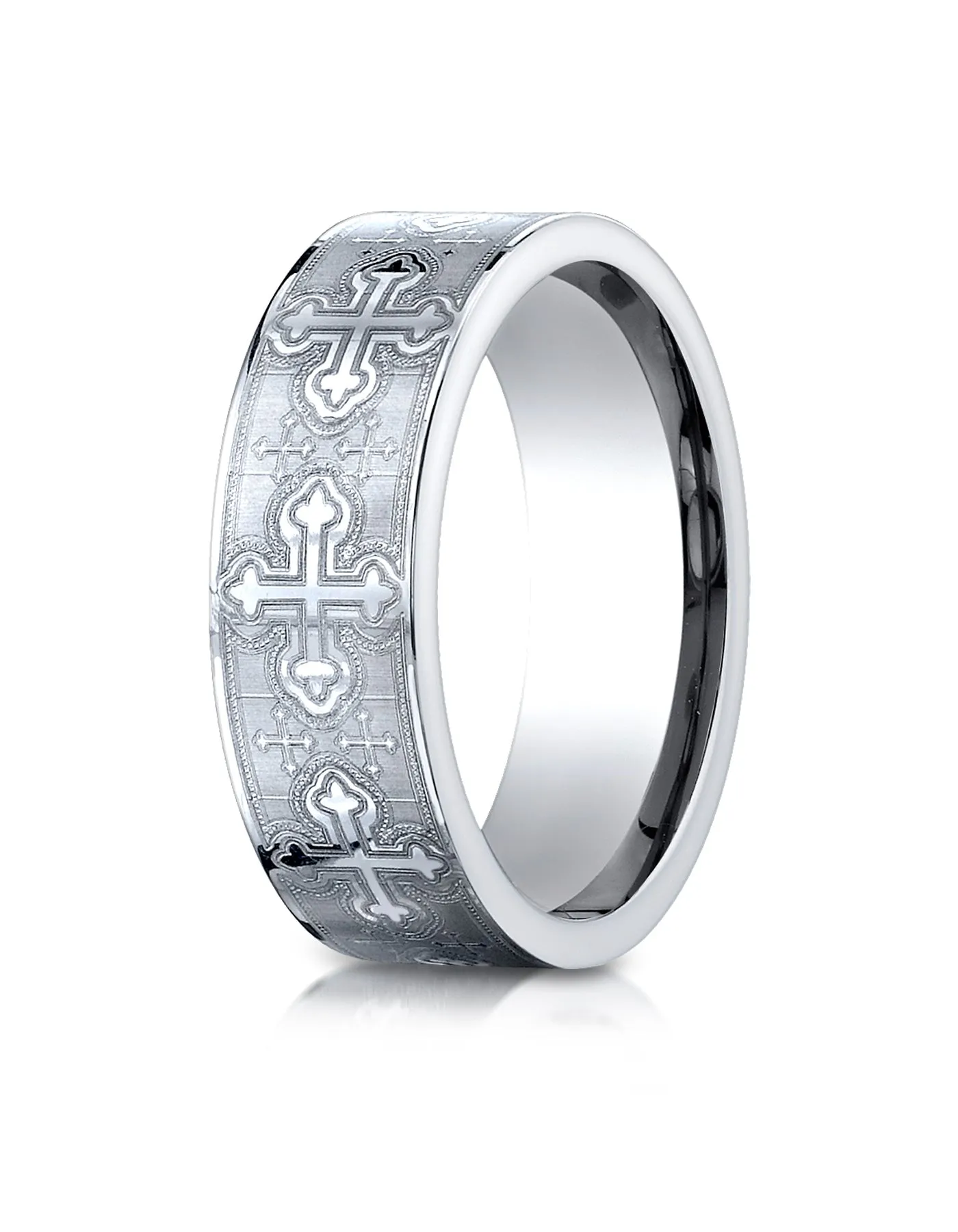 Benchmark Cobaltchrome 7mm Comfort-Fit Cross Design Wedding Band Ring, (Sizes 6 - 14)