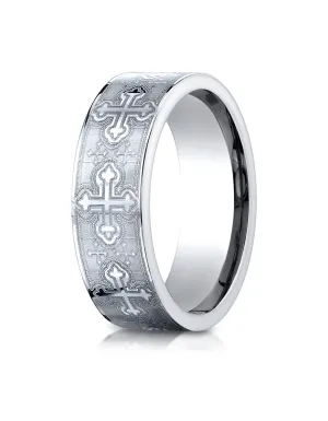 Benchmark Cobaltchrome 7mm Comfort-Fit Cross Design Wedding Band Ring, (Sizes 6 - 14)