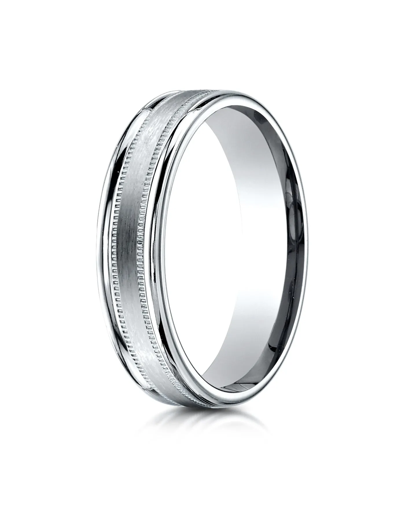 Benchmark Palladium 4mm Comfort-Fit Satin Finish Center w/  a Round Edge and Milgrain Carved Design Ring