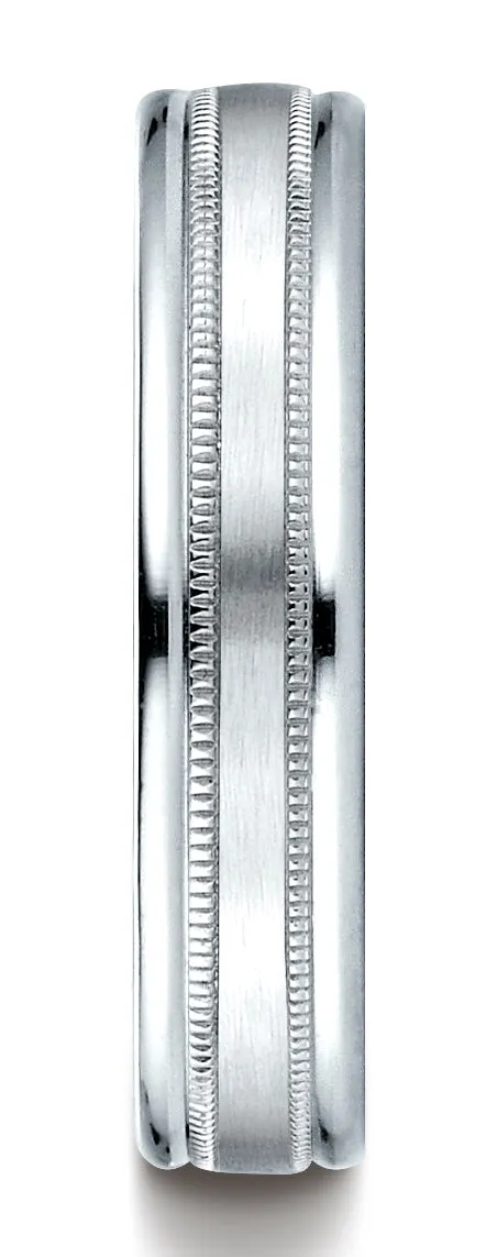 Benchmark Palladium 4mm Comfort-Fit Satin Finish Center w/  a Round Edge and Milgrain Carved Design Ring