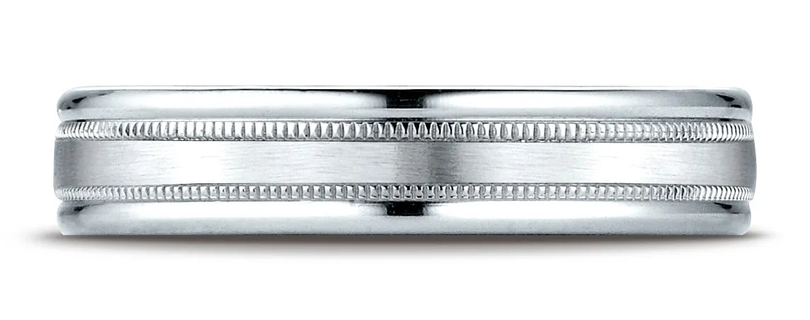 Benchmark Palladium 4mm Comfort-Fit Satin Finish Center w/  a Round Edge and Milgrain Carved Design Ring