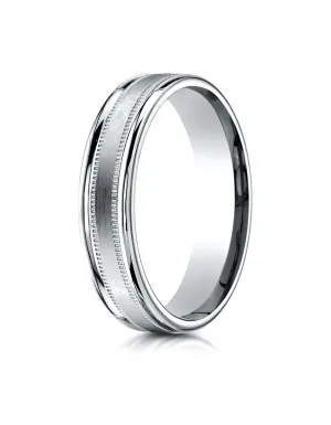 Benchmark Palladium 4mm Comfort-Fit Satin Finish Center w/  a Round Edge and Milgrain Carved Design Ring