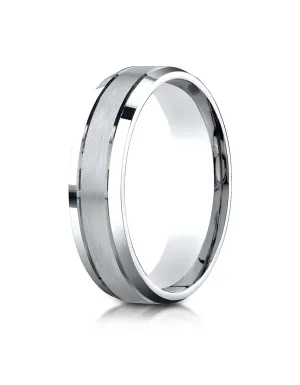 Benchmark Palladium 6mm Comfort-Fit Satin-Finished High Polished Beveled Edge Carved Design Wedding Band