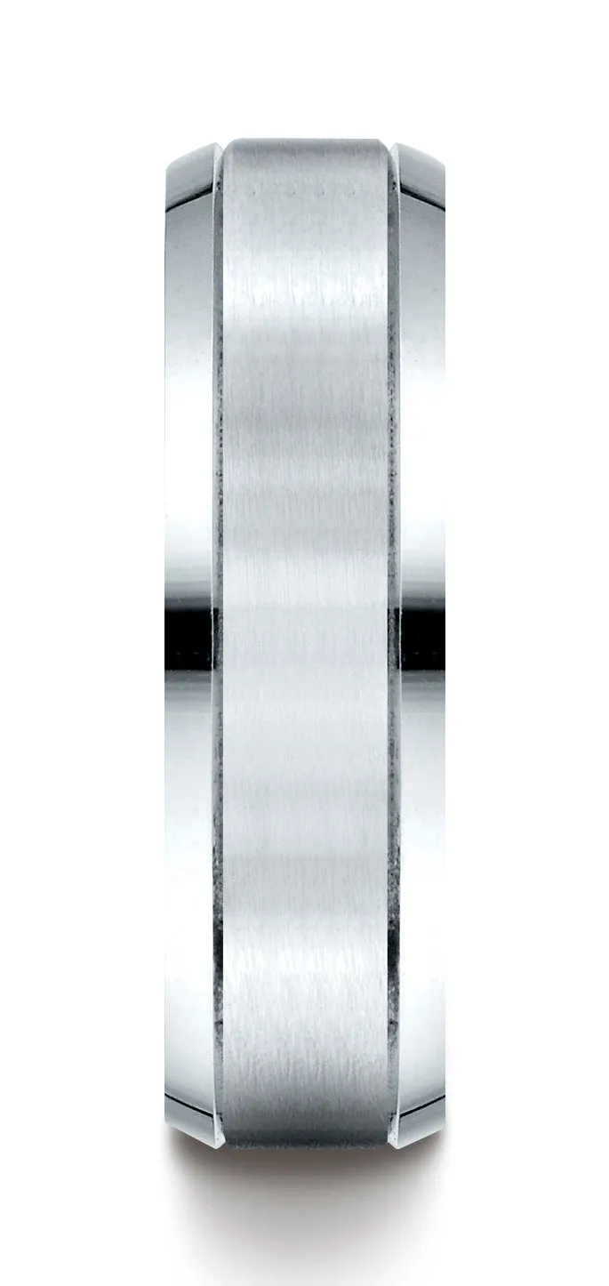 Benchmark Palladium 6mm Comfort-Fit Satin-Finished High Polished Beveled Edge Carved Design Wedding Band