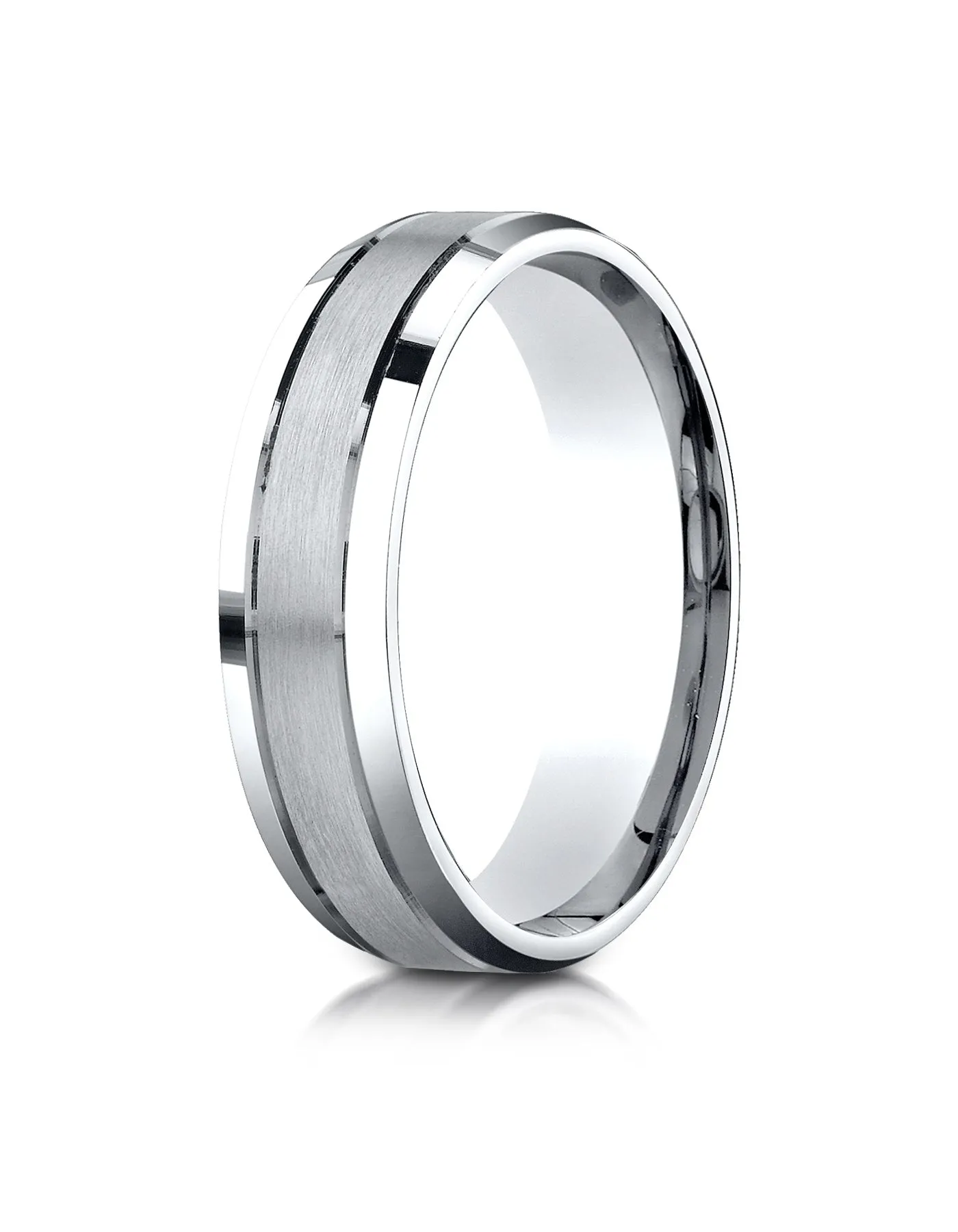 Benchmark Palladium 6mm Comfort-Fit Satin-Finished High Polished Beveled Edge Carved Design Wedding Band