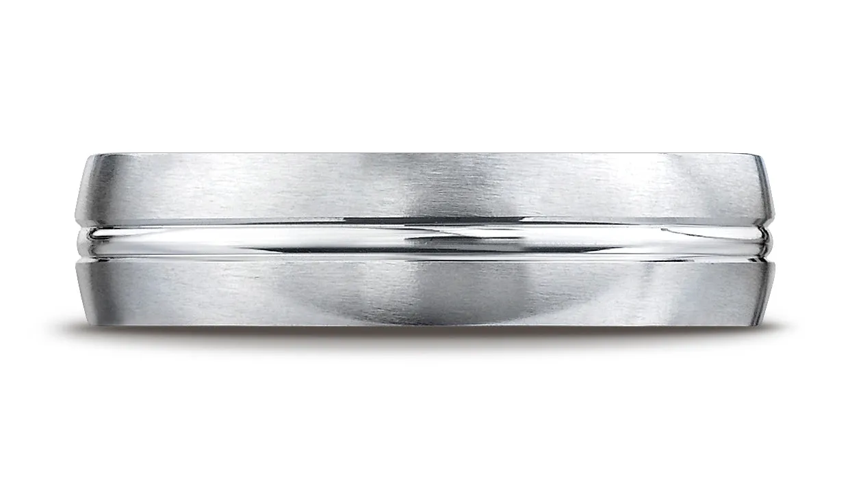Benchmark Palladium 6mm Comfort-Fit Satin-Finished with High Polished Center Cut Carved Design Band Ring