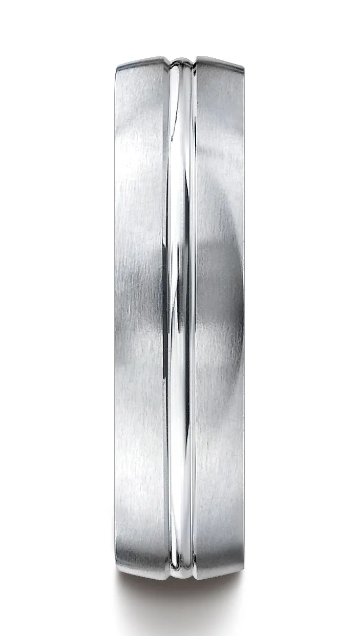 Benchmark Palladium 6mm Comfort-Fit Satin-Finished with High Polished Center Cut Carved Design Band Ring