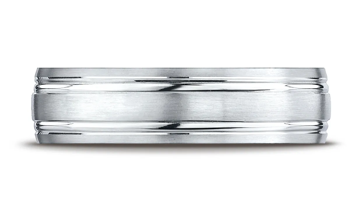 Benchmark Palladium 6mm Comfort-Fit Satin-Finished with Parallel Grooves Carved Design Wedding Band Ring