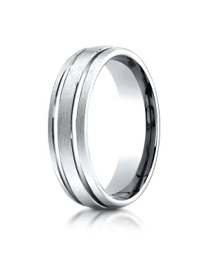 Benchmark Palladium 6mm Comfort-Fit Satin-Finished with Parallel Grooves Carved Design Wedding Band Ring