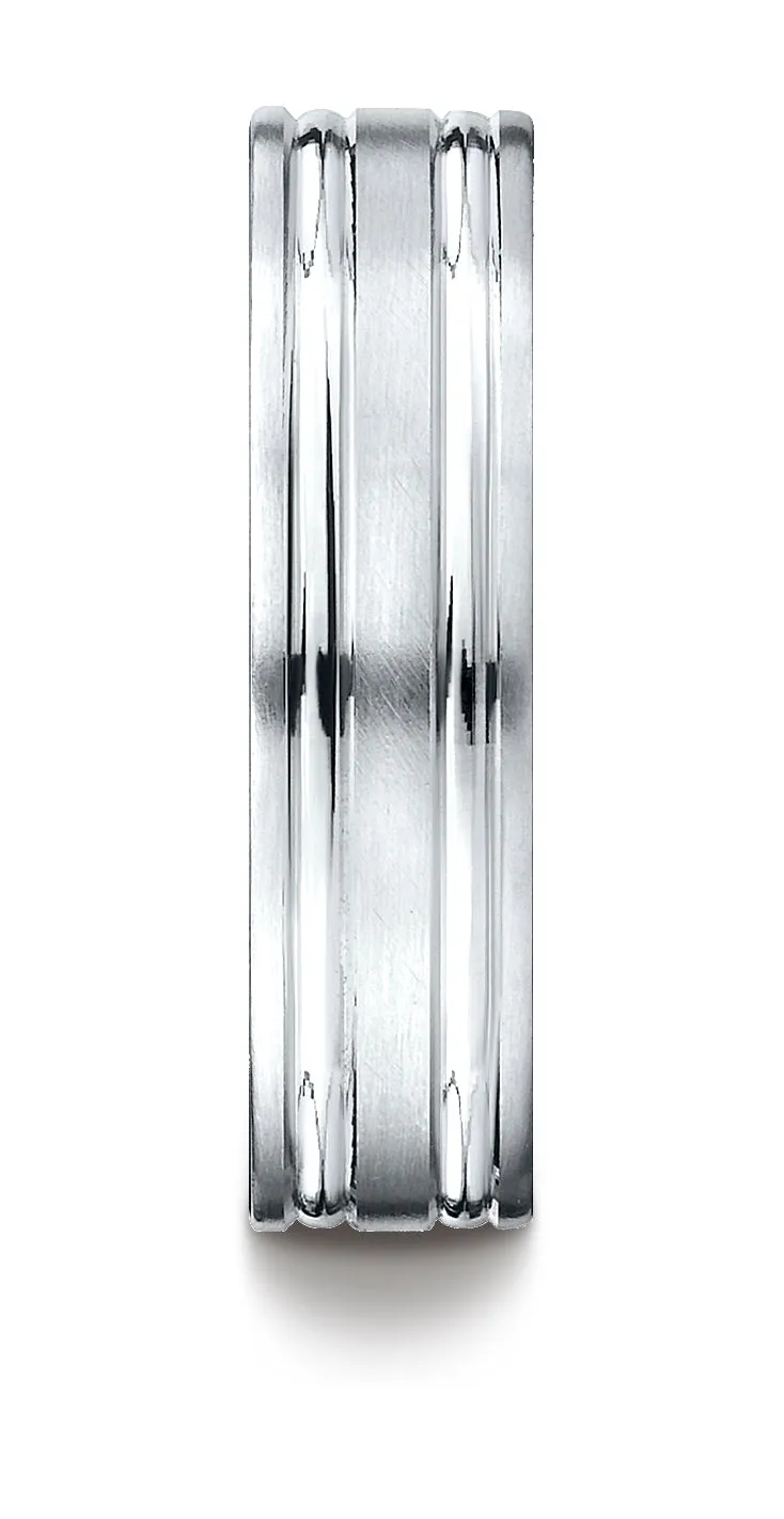 Benchmark Palladium 6mm Comfort-Fit Satin-Finished with Parallel Grooves Carved Design Wedding Band Ring