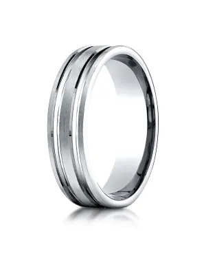 Benchmark Palladium 6mm Comfort-Fit Satin-Finished with Parallel Grooves Carved Design Wedding Band Ring