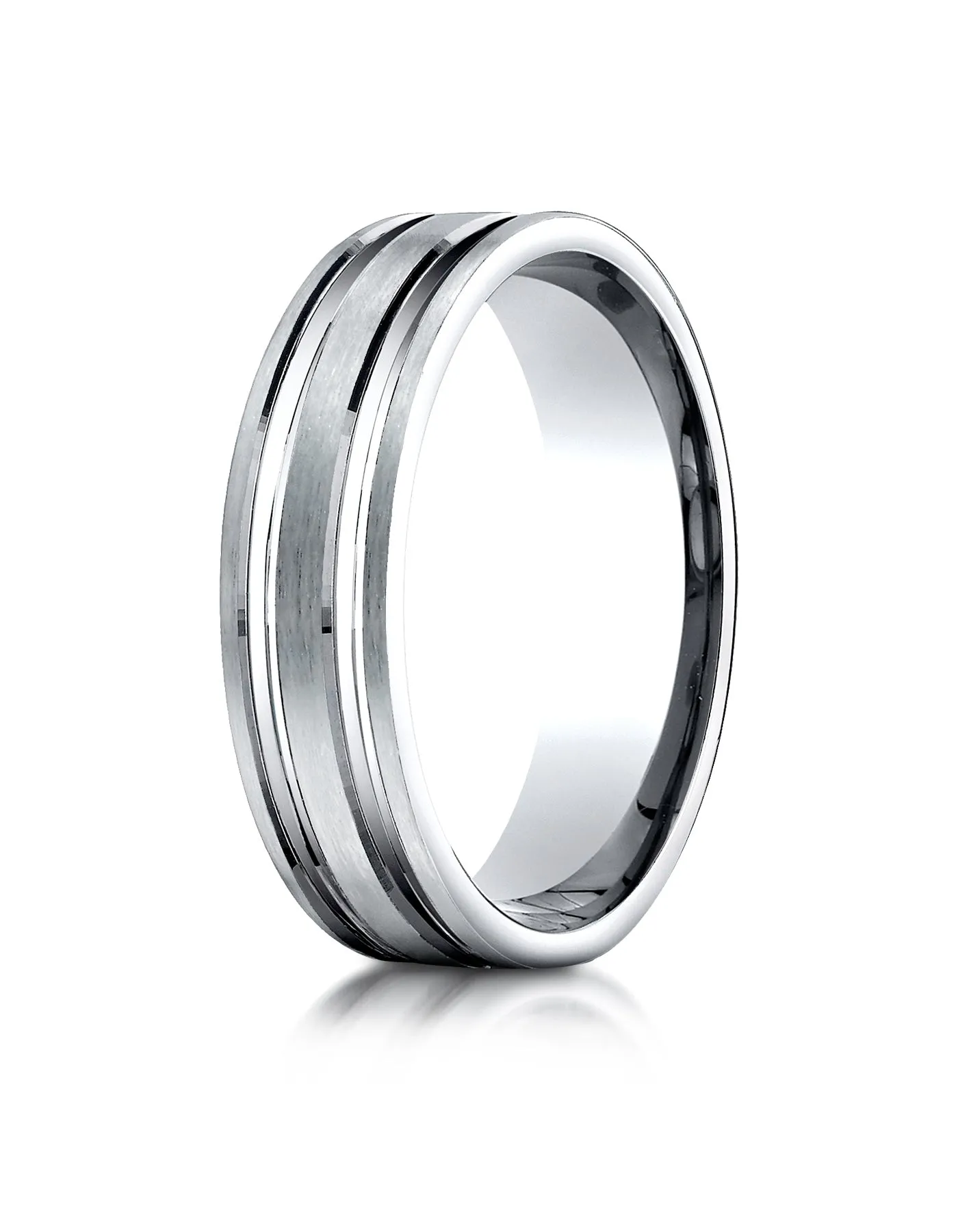 Benchmark Palladium 6mm Comfort-Fit Satin-Finished with Parallel Grooves Carved Design Wedding Band Ring