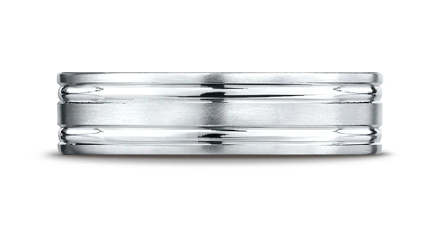 Benchmark Palladium 6mm Comfort-Fit Satin-Finished with Parallel Grooves Carved Design Wedding Band Ring
