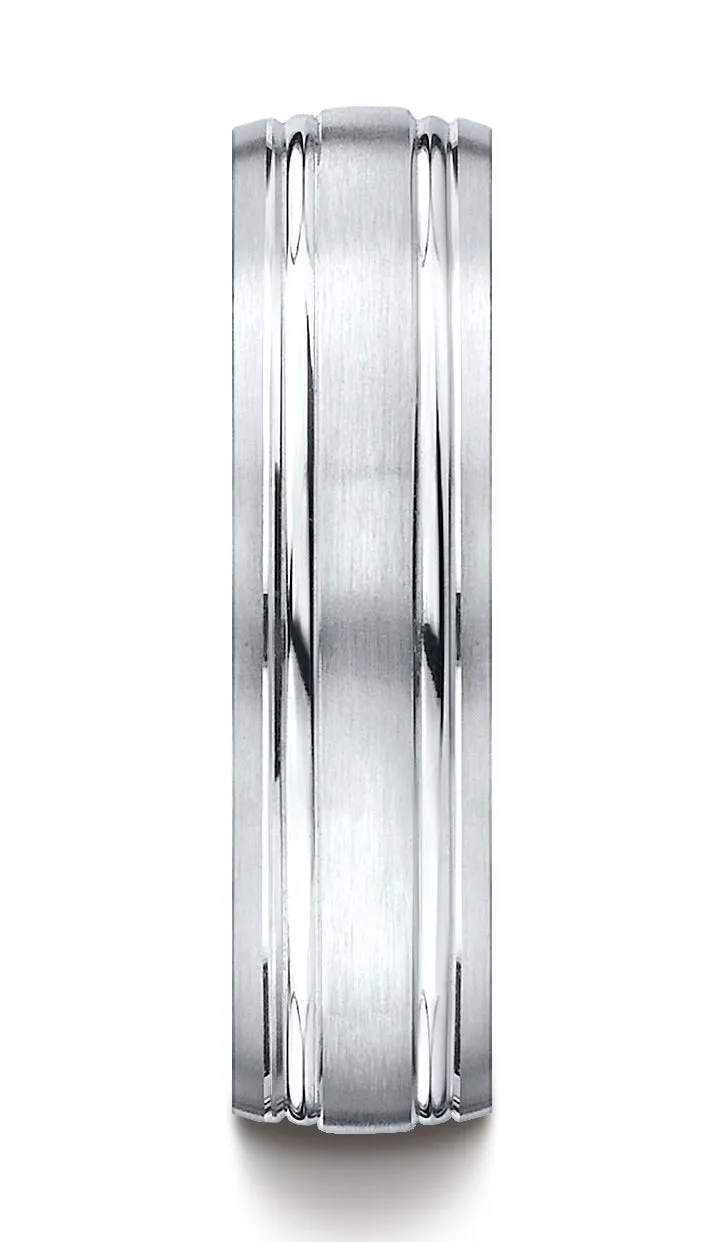 Benchmark Palladium 6mm Comfort-Fit Satin-Finished with Parallel Grooves Carved Design Wedding Band Ring