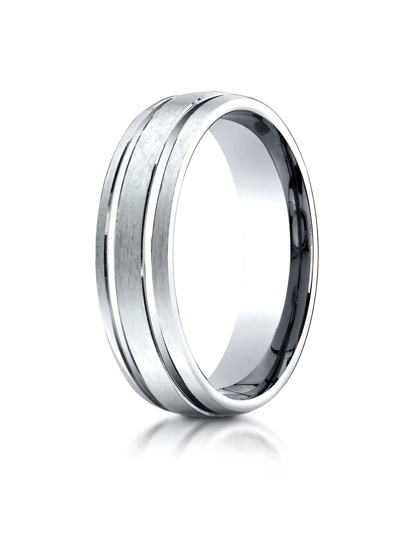 Benchmark Palladium 6mm Comfort-Fit Satin-Finished with Parallel Grooves Carved Design Wedding Band Ring