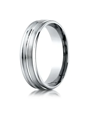 Benchmark Palladium 6mm Comfort-Fit Satin High Polish Center Trim and Round Edge Carved Design Band Ring