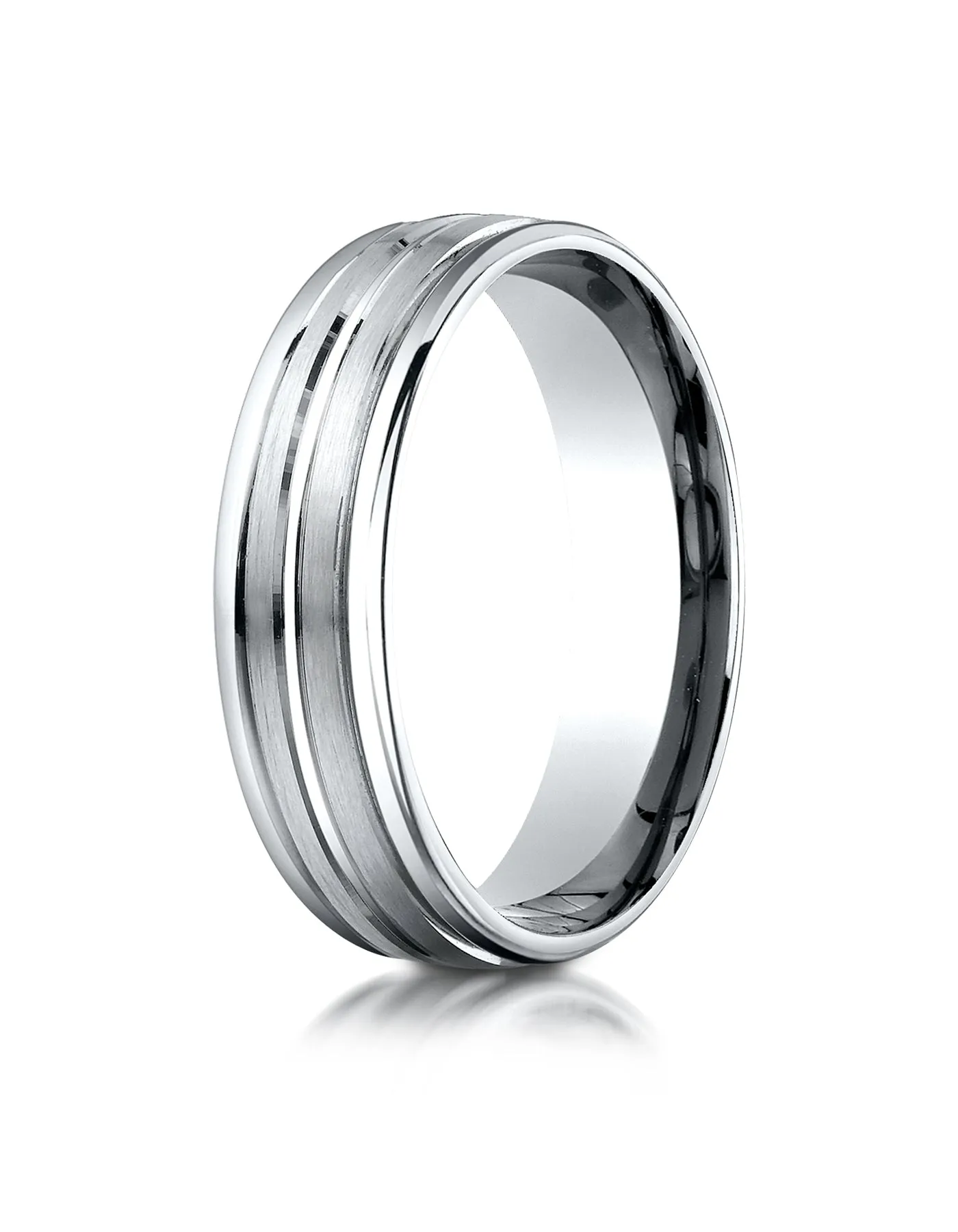 Benchmark Palladium 6mm Comfort-Fit Satin High Polish Center Trim and Round Edge Carved Design Band Ring