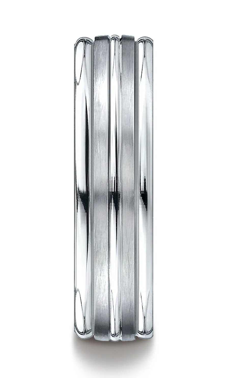 Benchmark Palladium 6mm Comfort-Fit Satin High Polish Center Trim and Round Edge Carved Design Band Ring