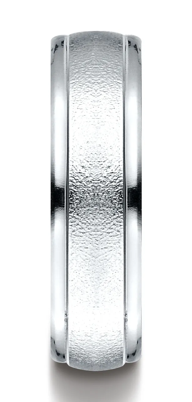 Benchmark Palladium 6mm Comfort-Fit Wired-Finished High Polished Round Edge Carved Design Wedding Band