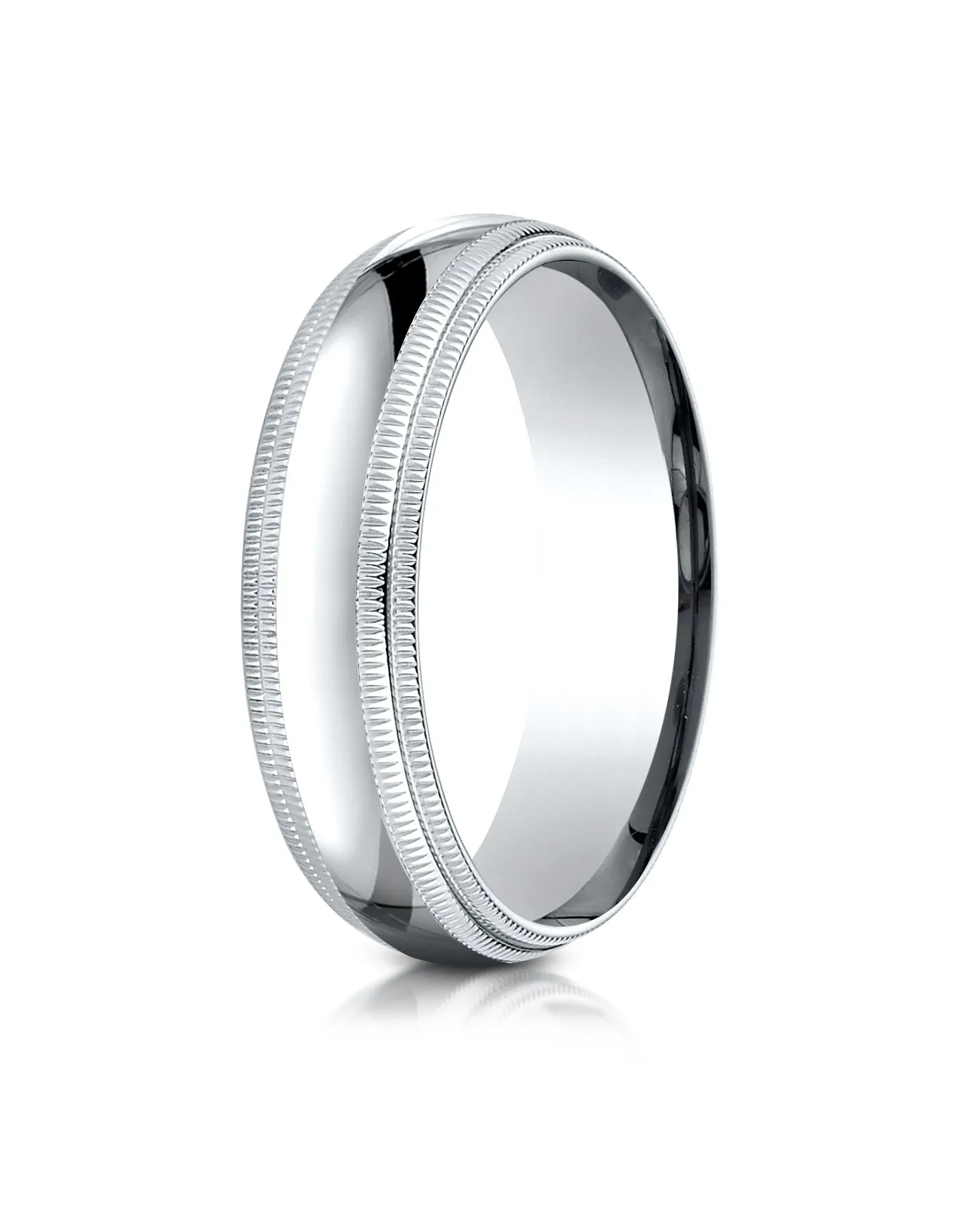 Benchmark Palladium 6mm Slightly Domed Standard Comfort-Fit Wedding Band Ring with Double Milgrain