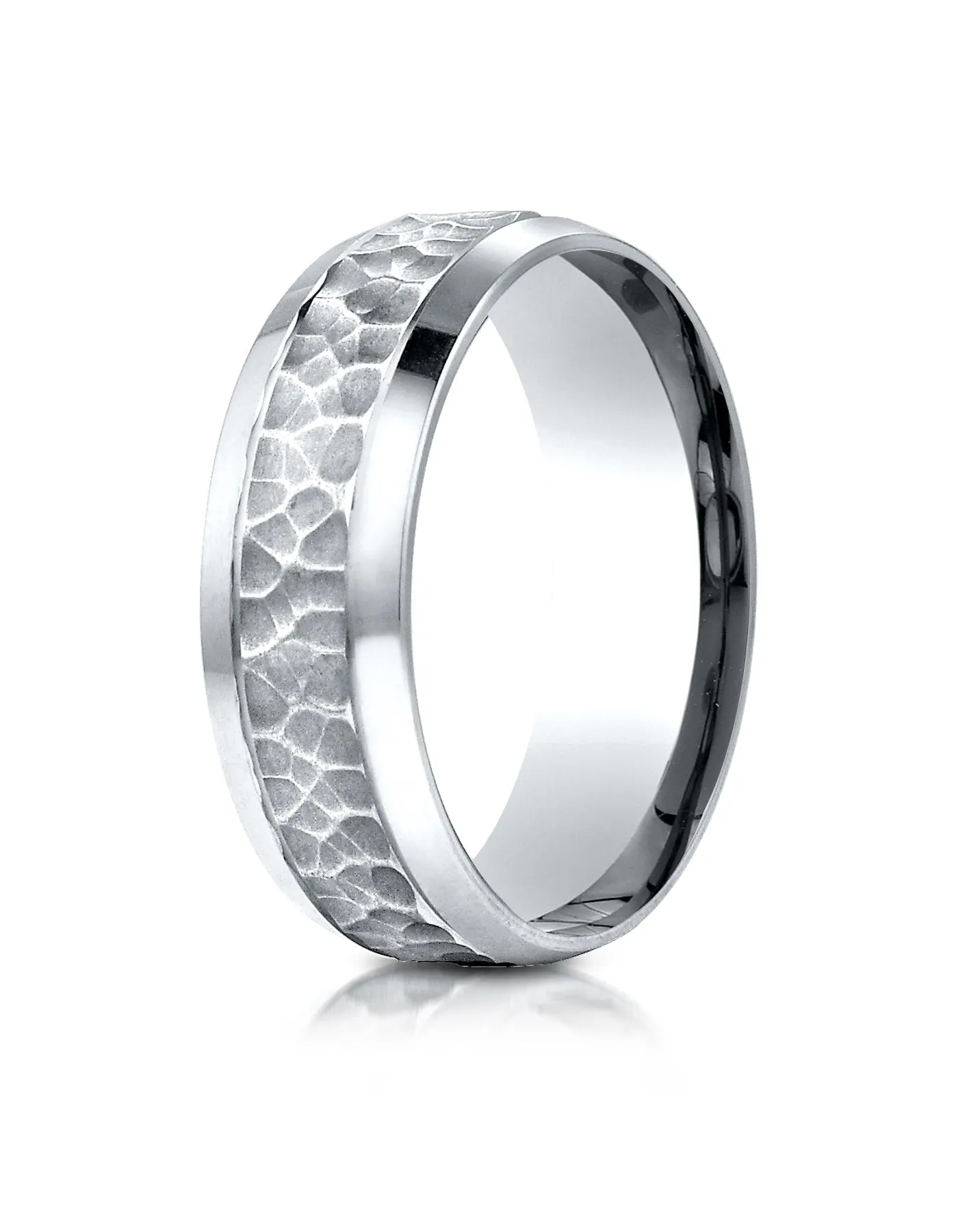 Benchmark Palladium 7.5mm Comfort-Fit Hammered Finish Beveled Edge Design Wedding Band Ring