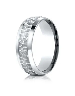 Benchmark Palladium 7.5mm Comfort-Fit Hammered Finish Beveled Edge Design Wedding Band Ring