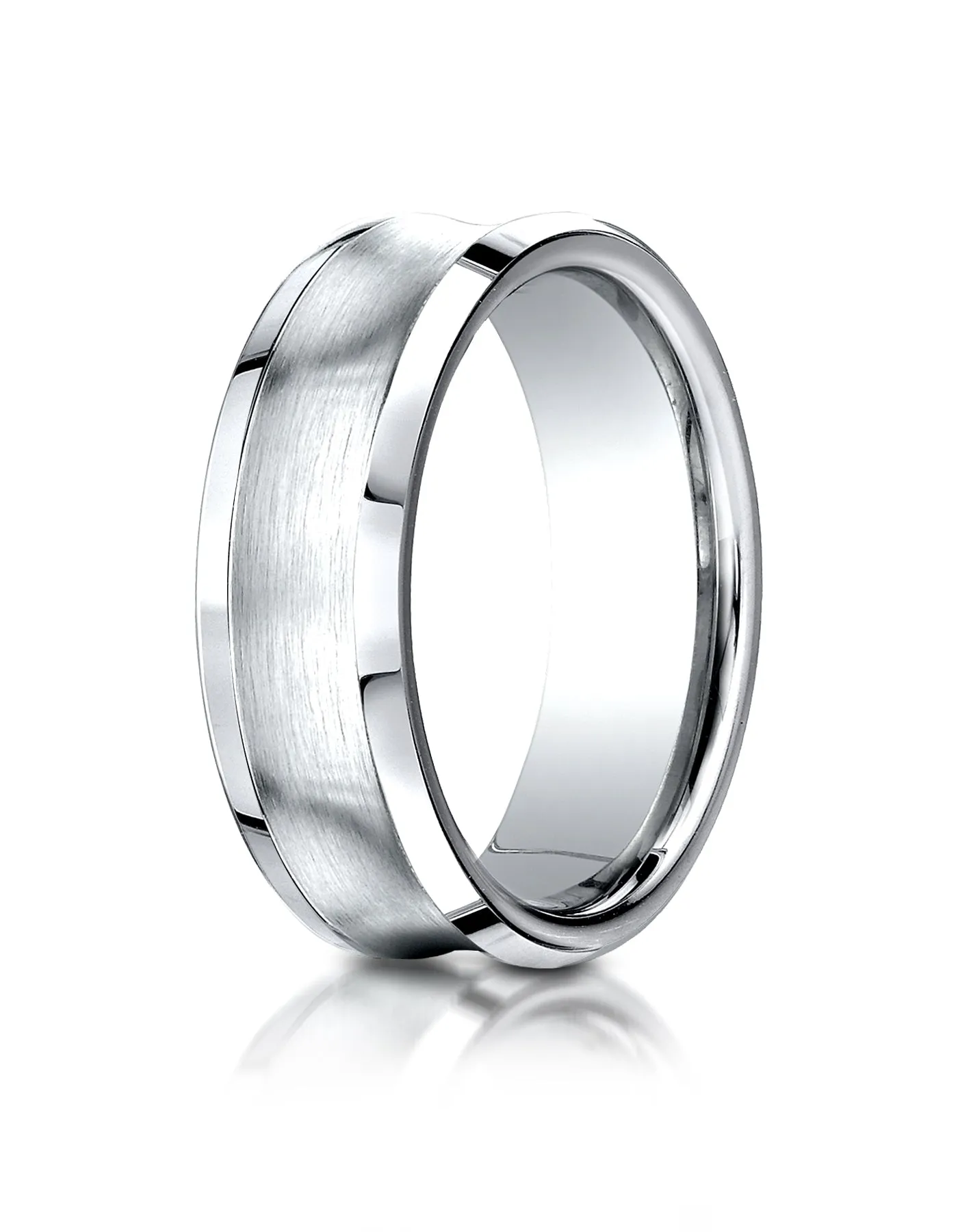 Benchmark Palladium 7.5mm Comfort-Fit Satin-Finished Concave Beveled Edge Design Wedding Band Ring