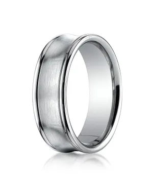 Benchmark Palladium 7.5mm Comfort-Fit Satin-Finished Concave Round Edge Carved Design Wedding Band Ring