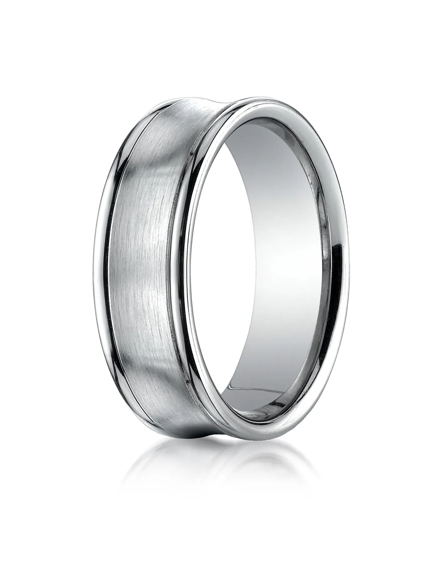 Benchmark Palladium 7.5mm Comfort-Fit Satin-Finished Concave Round Edge Carved Design Wedding Band Ring