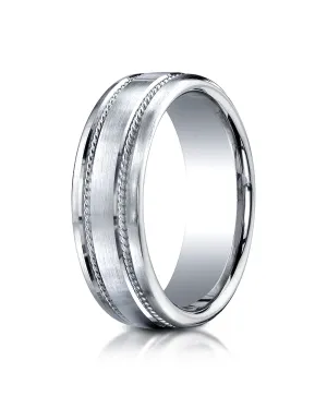 Benchmark Palladium 7.5mm Comfort-Fit Satin-Finished Rope Carved Design Wedding Band Ring