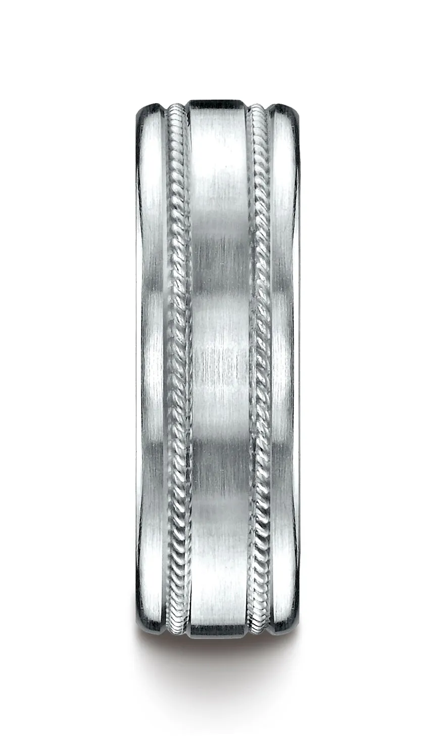 Benchmark Palladium 7.5mm Comfort-Fit Satin-Finished Rope Carved Design Wedding Band Ring