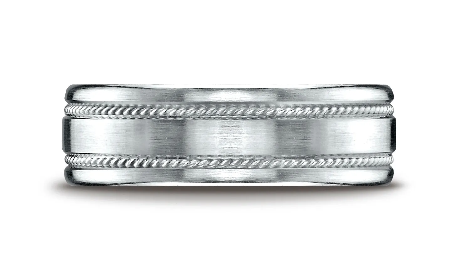 Benchmark Palladium 7.5mm Comfort-Fit Satin-Finished Rope Carved Design Wedding Band Ring