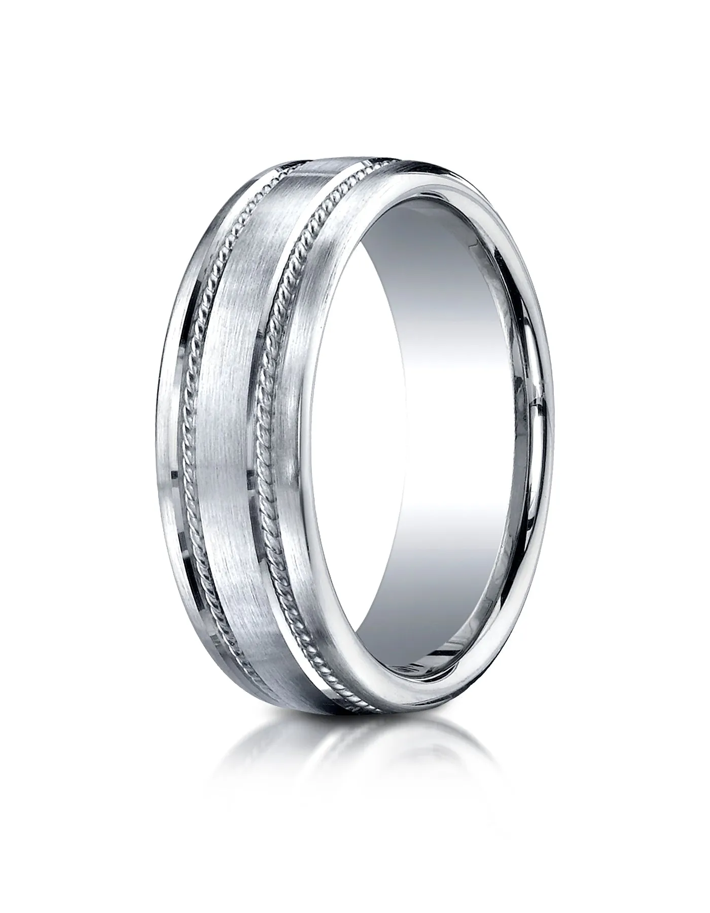 Benchmark Palladium 7.5mm Comfort-Fit Satin-Finished Rope Carved Design Wedding Band Ring