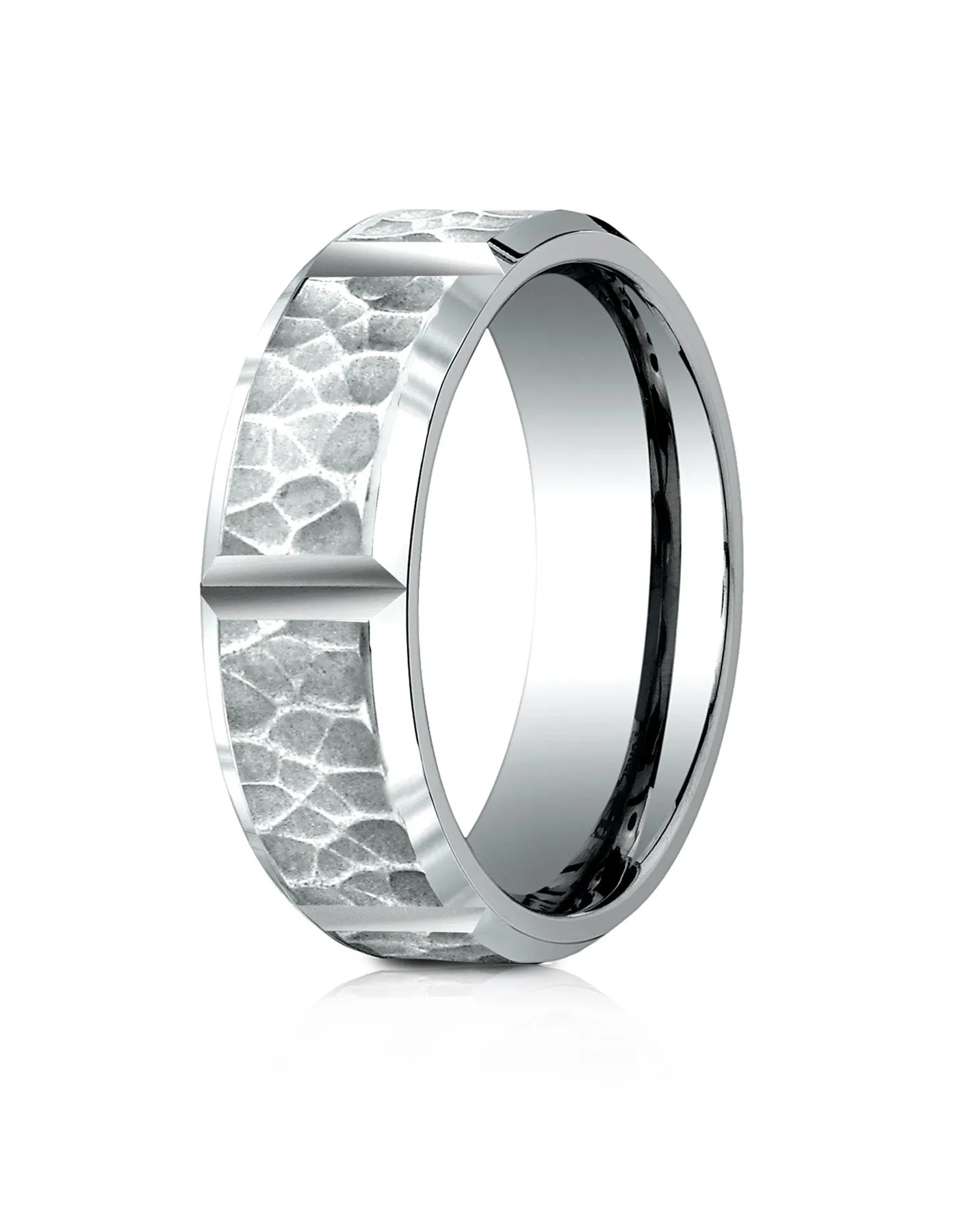 Benchmark Palladium 7mm Comfort-Fit Hammered Finish Grooved Carved Design Band, (Sizes 4-15)