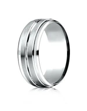 Benchmark Palladium 8mm Comfort-Fit Drop Bevel Satin Center Cut Design Band, (Sizes 4-15)