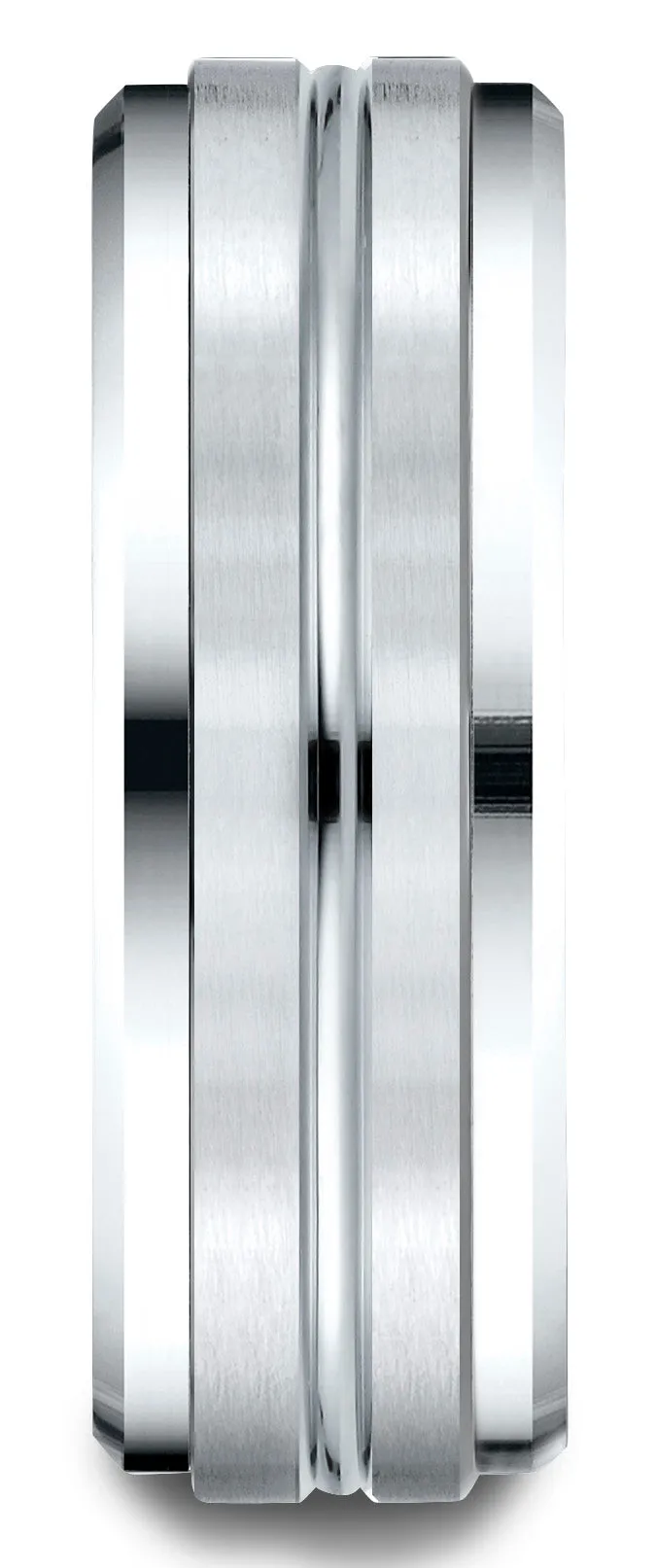 Benchmark Palladium 8mm Comfort-Fit Drop Bevel Satin Center Cut Design Band, (Sizes 4-15)