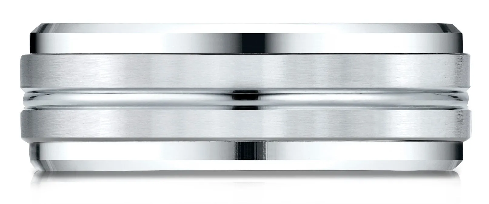 Benchmark Palladium 8mm Comfort-Fit Drop Bevel Satin Center Cut Design Band, (Sizes 4-15)
