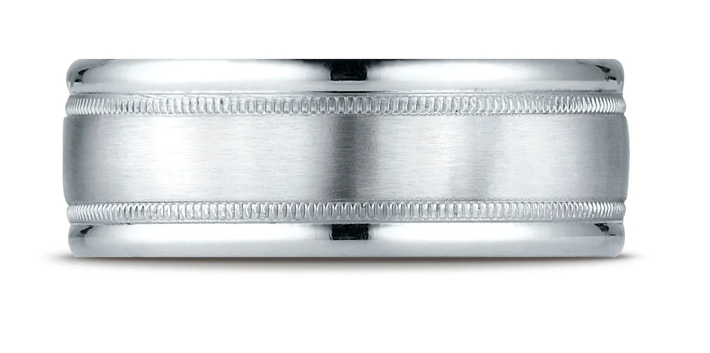 Benchmark Palladium 8mm Comfort-Fit Satin Finish Center with Milgrain Round Edge Carved Design Band Ring