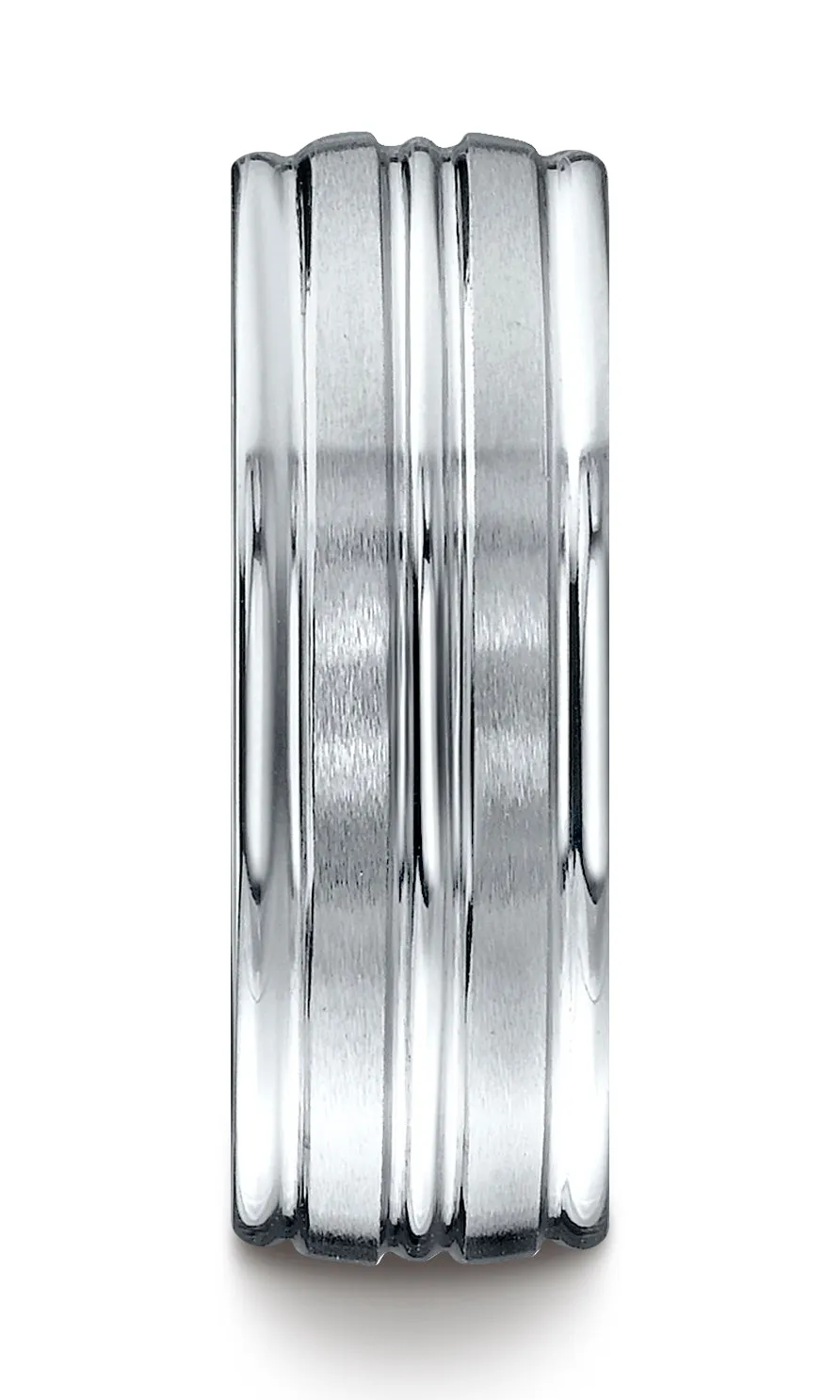 Benchmark Palladium 8mm Comfort-Fit Satin High Polish Center Trim and Round Edge Carved Design Band Ring