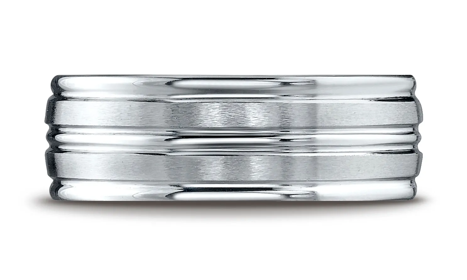 Benchmark Palladium 8mm Comfort-Fit Satin High Polish Center Trim and Round Edge Carved Design Band Ring