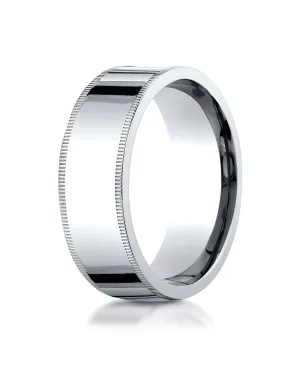 Benchmark Palladium 8mm Flat Comfort-Fit Wedding Band Ring with Milgrain (Sizes 4 - 15 )
