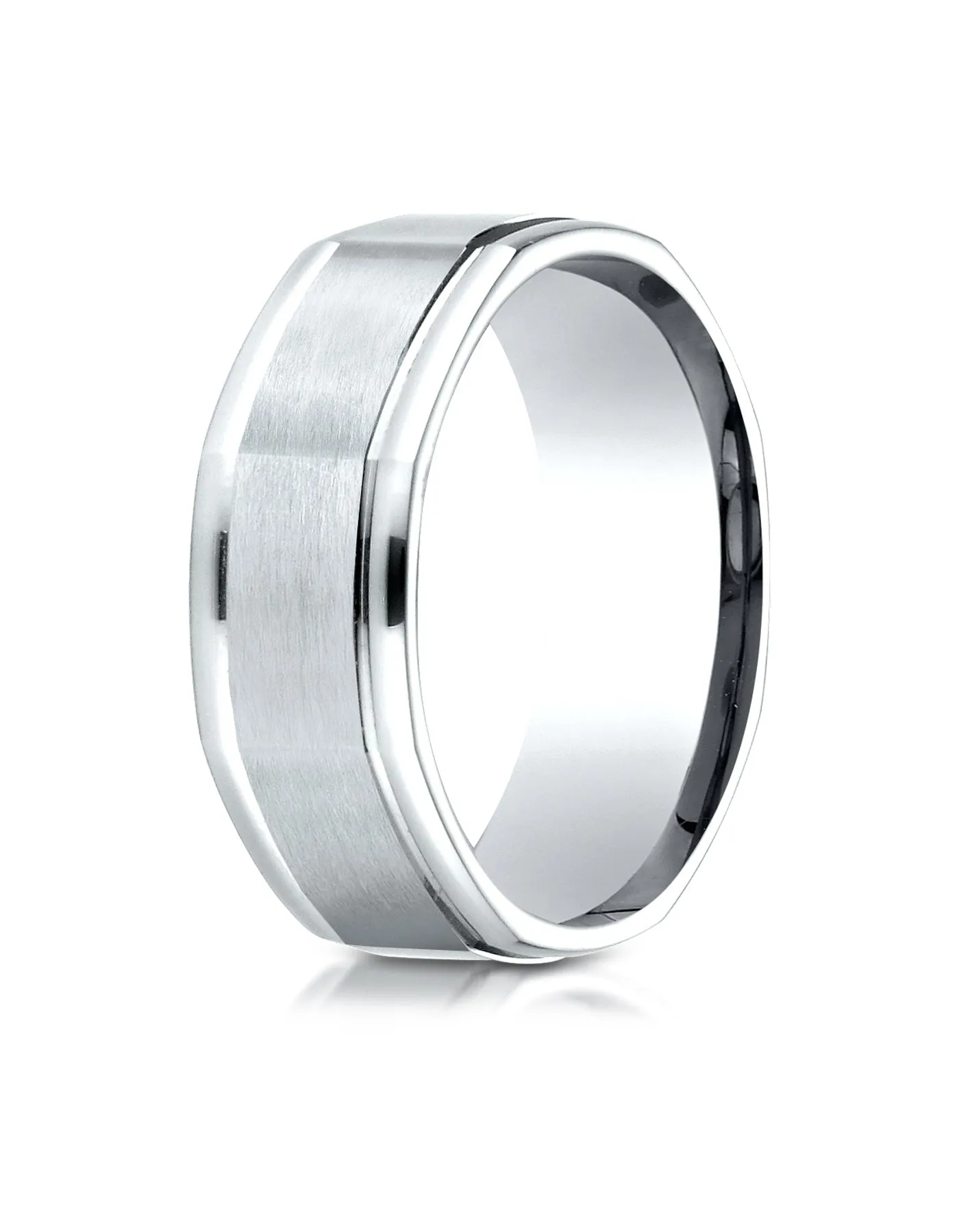 Benchmark Palladium Comfort-Fit 8mm Round Edge Satin Finish Octagonal Design Wedding Band Ring